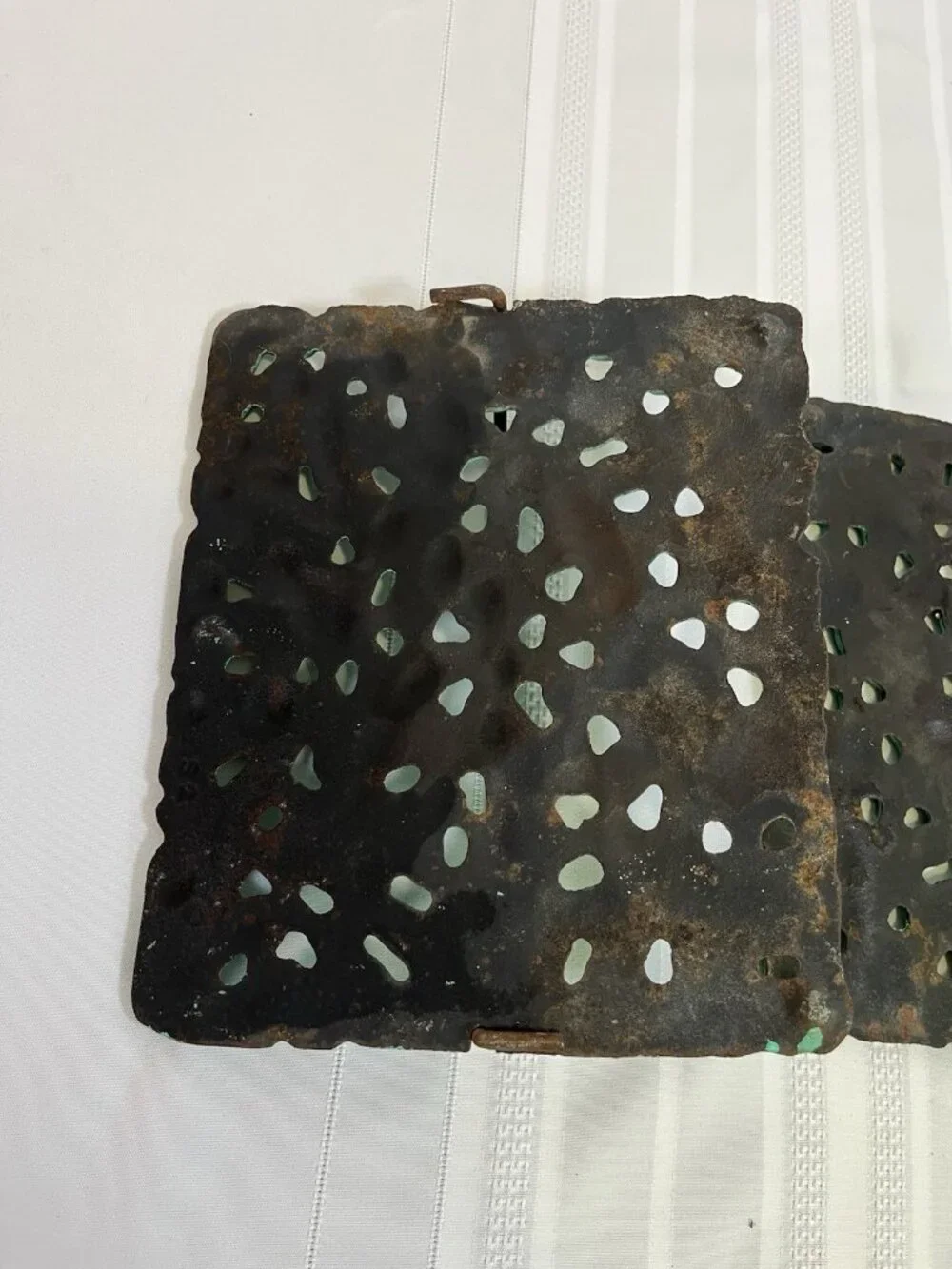 VTG Turquoise Cast Iron Trivet Set Of 2 Mid Century Brutalist Metal Retro Boho